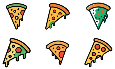 Pizza Slice Icon Set – Fun Doodle Vector Illustrations