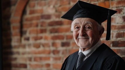 Older Man Wearing Graduation Cap and Gown