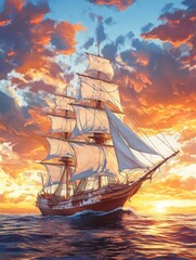Obraz premium Sailboat in Ocean at Sunset