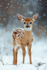 Fawn in Snowy Woods