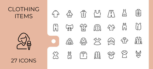 Clothes line icon. Contains such icons as outfit, suit, denim, fashion, tshirt. Trendy minimal icons. Cloth related icon set. Vector illustration. Pixel perfect.
