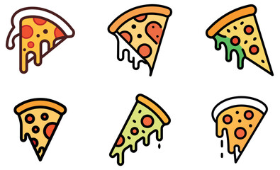 Pizza Slice Icon Set – Fun Doodle Vector Illustrations