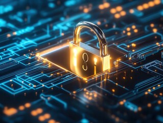 Digital padlock securing online payments, advanced cybersecurity encryption visualization