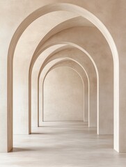 Fototapeta premium Minimalist beige archway corridor with soft curves and shadows