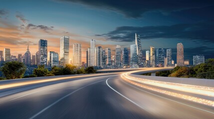 Fototapeta premium A futuristic road with holographic data streams symbolizing rapid information transfer.