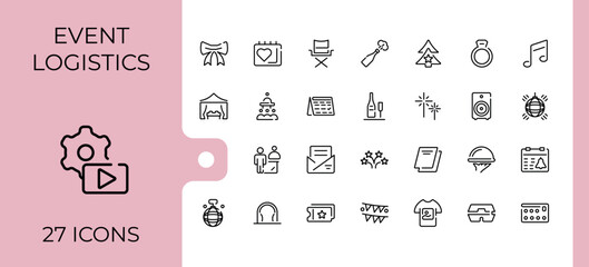 Event Planning icon pack. Containing planning, plan, conference, celebration, birthday, art and more. Minimal icons collection. Event modern icon set. Editable vector illustration.