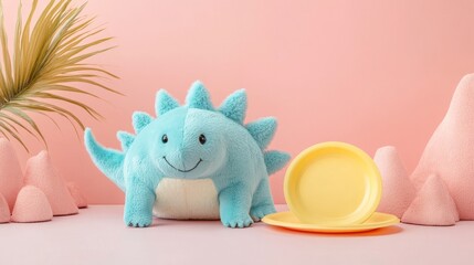 Space Pastel Blue Overview Text Empty Ancient Stegosaurus