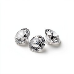 Three Brilliant Cut Diamonds Sparkling Elegantly on a White Background for Luxury and Glamour Themes