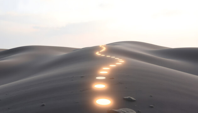 Leadership Trailblazer: Abstract path with footprints leading forward, signifying leadership and pioneering spirit , with white tonespng