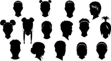 Different hairstyles represented in silhouette form showcasing cultural diversity and personal expression