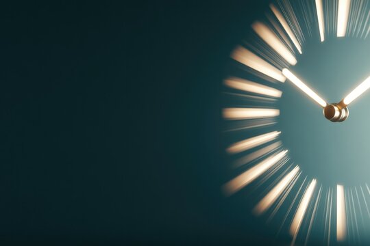 vibrant abstract pattern of glowing clock hands spinning outward in radial burst fading into soft light