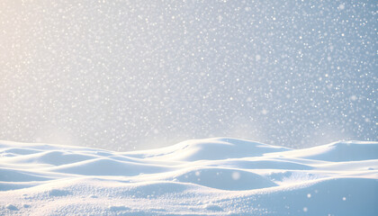Beautiful ultrawide background image of light snowfall falling over of snowdrifts , with white tonespng