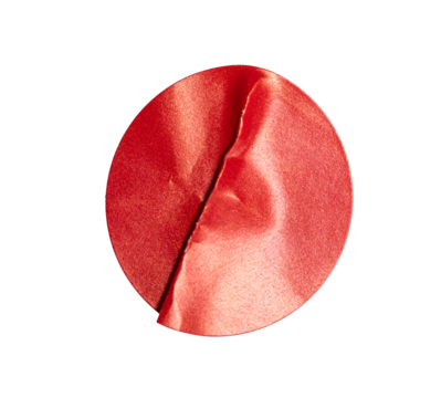 Crumpled red round sticker paper blank with transparent background, creating a textured and vibrant visual element cutout - Powered by Adobe