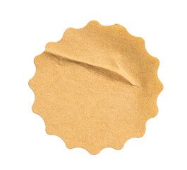 Recycled crumpled sticker paper cardboard price tag sticker with copy space, featuring a cutout...