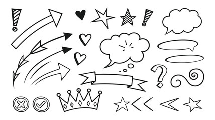 Creative Doodle Clipart Speech Bubbles, Question Marks & Icons