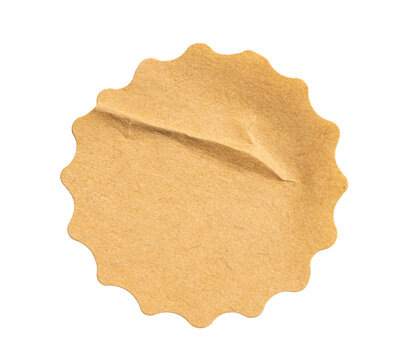 Recycled crumpled sticker paper cardboard price tag sticker with copy space, featuring a cutout transparent background for easy integration into designs