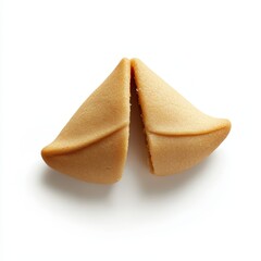 A broken fortune cookie rests against a clean white backdrop
