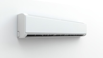 Modern white air conditioner unit mounted on a white wall providing climate control and comfort in a minimalist interior with clean design and efficient cooling