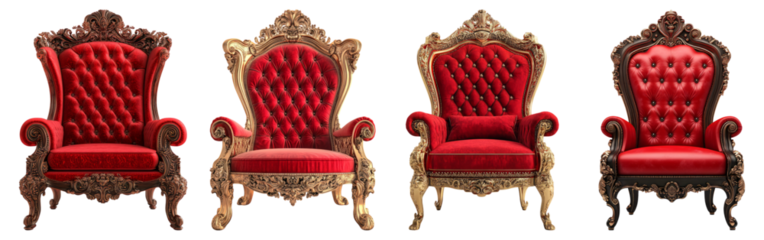 Elegant Vintage Red Chairs with Intricate Detailing and Design, Isolated on Transparent Background