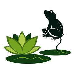 Vector illustration of a frog on a lotus leaf