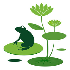 Vector illustration of a frog on a lotus leaf