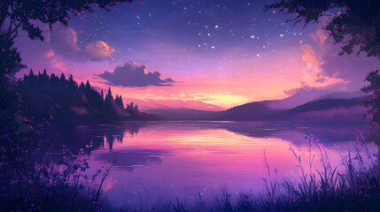 sunset over the lake