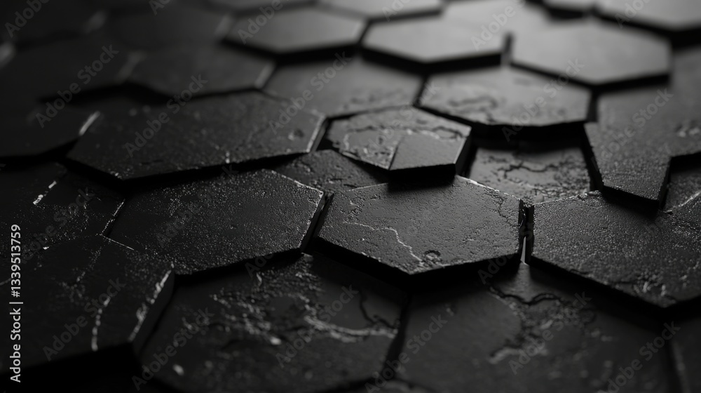 Poster abstract dark geometric texture background of hexagonal tiles in a modern style with moody lighting 
