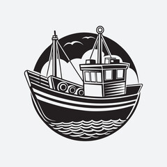 Fishing boat silhouette vector