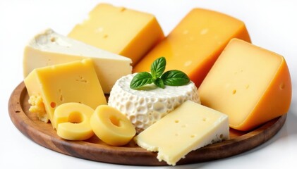 Assortment of Italian cheeses on white background , tasty, hard cheese