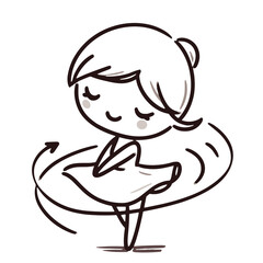 Obraz premium Cute dancing girl illustration, joyful design, playful line art