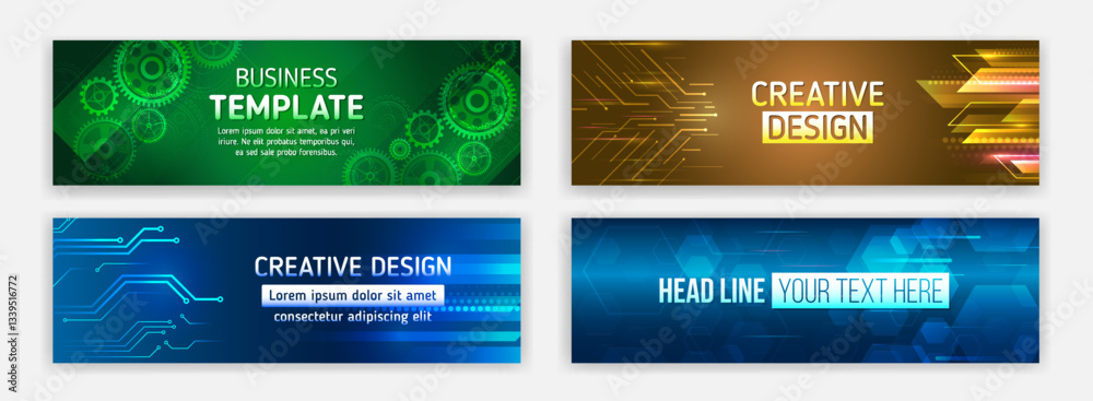 Poster high-tech horizontal banner template. modern banner design with technology element. data protection,