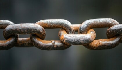 Close-up of a rusty metal chain link showing aging and wear, symbolizing strength.