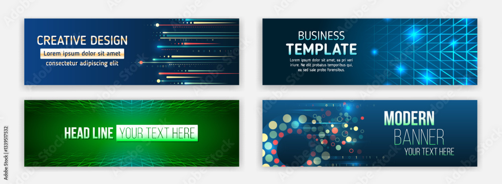 Poster sci-fi vector sample concept. high-tech horizontal banner template. modern banner design with techno