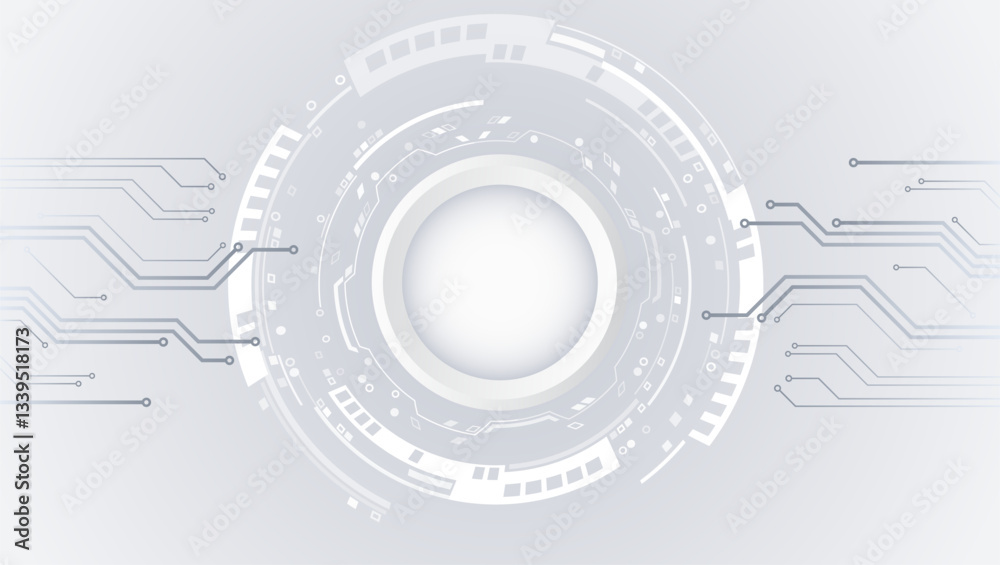 Aufkleber Data transfer and protection, internet communication on a grey background. High computer technology design. Modern science vector presentation. Abstract circles and lines futuristic concept.