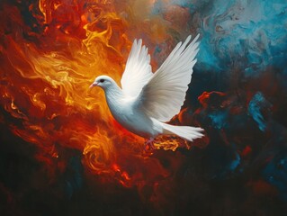 Obraz premium White dove flying in sky