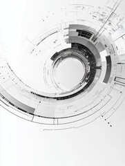 Abstract Technology Background with Circular Geometric Shapes and Lines in Black and White Style