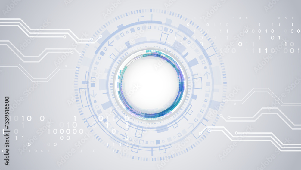 Aufkleber Digital communication, data protection, futuristic presentation, science cover. Abstract grey high tech background consisting of printed circuit board circles and other technological elements.