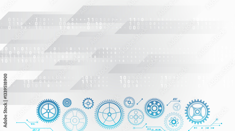 Aufkleber Mechanical engineering concept. Business and industry internet banner. The mechanism consisting of gears on a grey background for the presentation. Cogwheel for science experiment presentation.