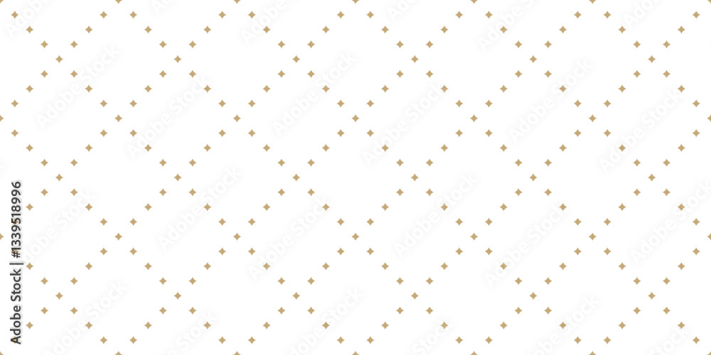 Wall mural golden minimalist seamless pattern with tiny star shapes, small diamonds in square grid. abstract go