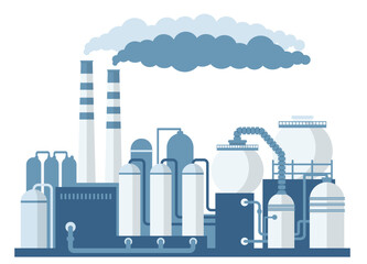 Industrial Zone. Chemical manufacture. Grey Hydrogen Production.  Vector Illustration