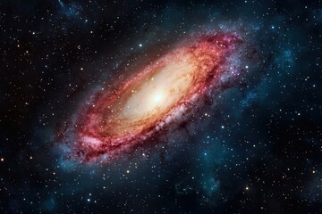 Naklejka premium A stunning view of a spiral galaxy set against a backdrop of stars, showcasing vibrant colors and interstellar beauty.