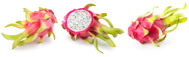 set of dragon fruits isolated on a white background