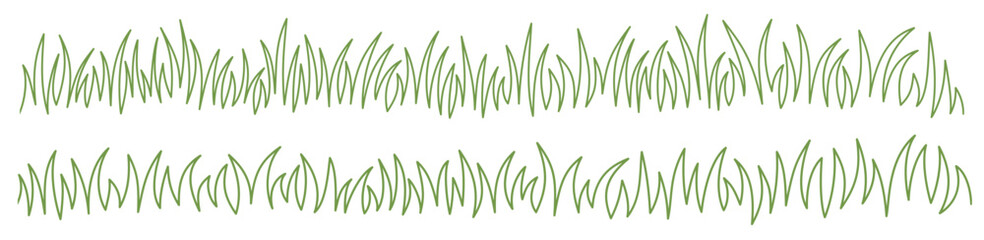 Seamless lines of grass. Hand drawing set of doodle grass borders. Meadow grass sketch, one line drawing