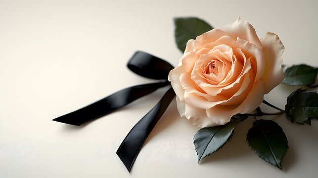 An Emotional Artwork of a Black Ribbon and Rose Set Against a White Background Capturing the Essence of Mourning