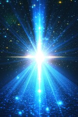 Obraz premium Radiant blue light beams emanating from a central point in a star studded space creating a futuristic and ethereal atmosphere with a sense of cosmic energy and wonder