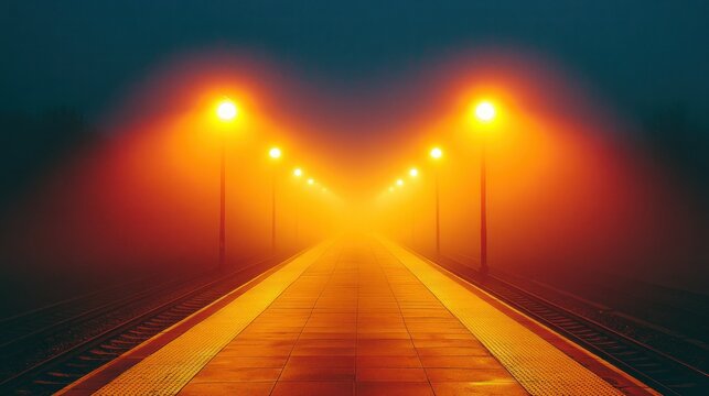 Foggy train platform at night - Powered by Adobe