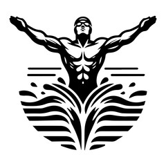 The black and white logo of the athlete swimmer. Vector graphics. EPS.