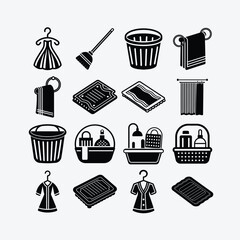 Bathroom element silhouette vector set for signage, decor, and branding. Includes toilet, bathtub, and sink. Download EPS, SVG, PNG, JPG files.