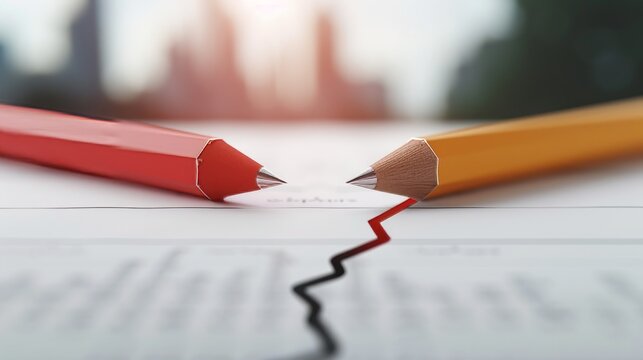 A financial balance sheet split in two represents financial division in divorce. Sharp financial document details with defined paper split.