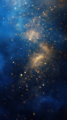 Elegant blue and gold abstract background with sparkling bokeh lights creating a dreamy and festive atmosphere perfect for celebration